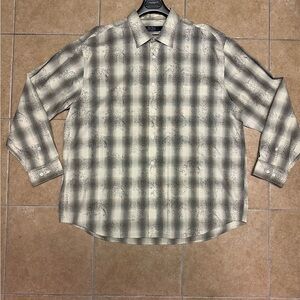 Nat Nast Cream and Gray Plaid Button Down Shirt